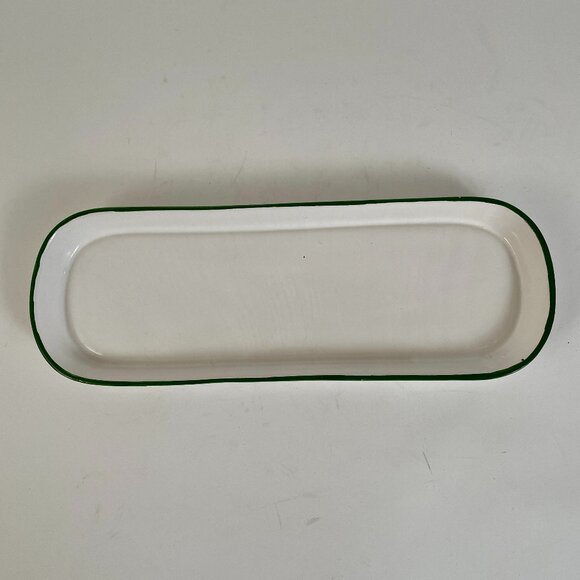 Oval Porcelain Trinket Bath Display Tray, Handmade in Portugal, White/Green - Picture 2 of 7